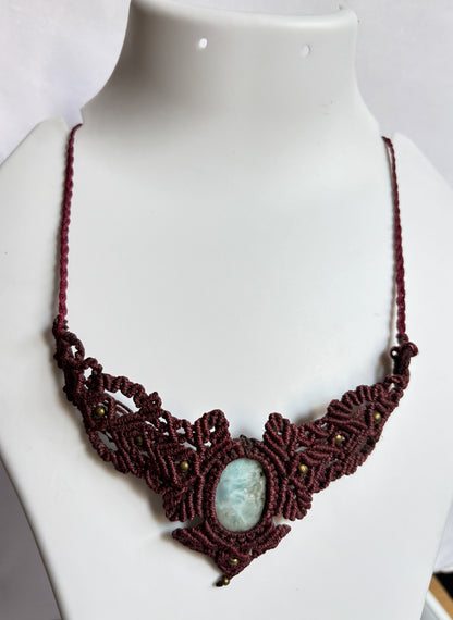 Handmade Macrame Necklace Stone Size 25To30MM Oval Shape Larimar Gemstone Green Color Threads Necklace For Women And Girl's Jewelry