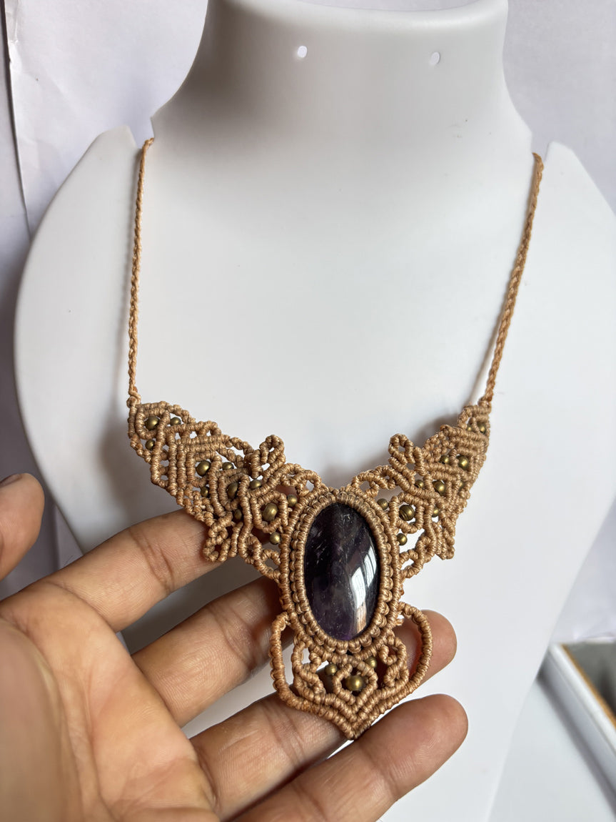 Handmade Macrame Necklace Stone Size 25To30MM Oval Shape Black Onyx Gemstone Golden Color Threads Necklace For Women And Girl's Jewelry