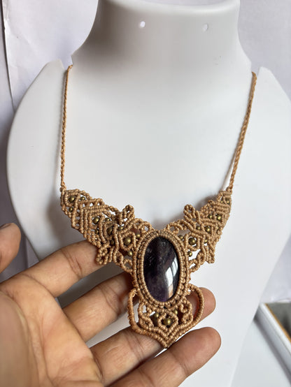 Handmade Macrame Necklace Stone Size 25To30MM Oval Shape Black Onyx Gemstone Golden Color Threads Necklace For Women And Girl's Jewelry