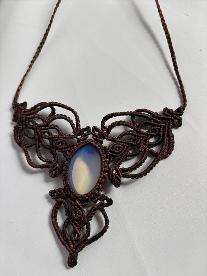 Handmade Macrame Necklace Stone Size 25To30MM Oval Shape Opalite Gemstone Purple Color Threads Necklace For Women And Girl's Jewelry