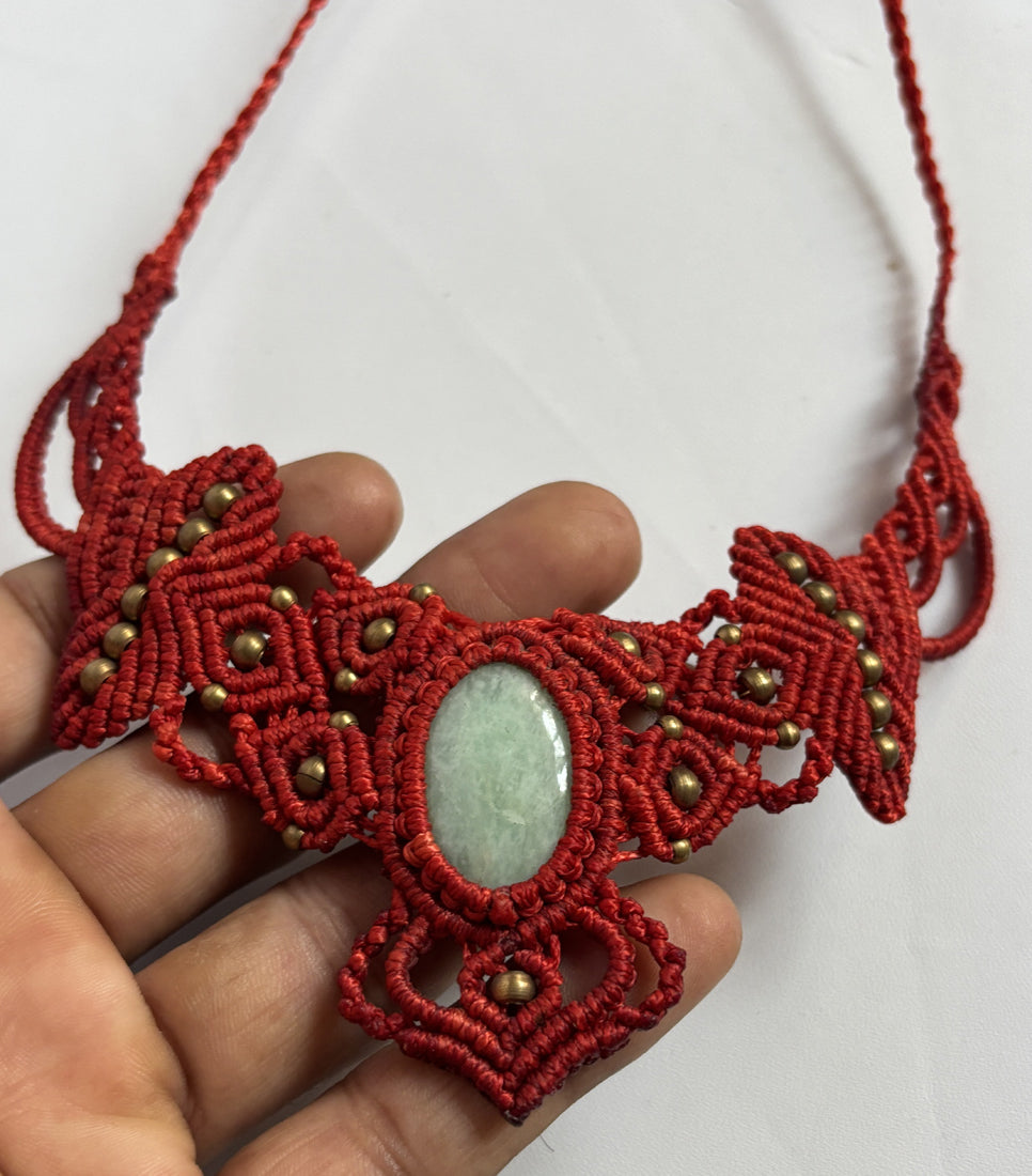 Macrame Amazonite Oval Shape Necklace | Golden Threads
