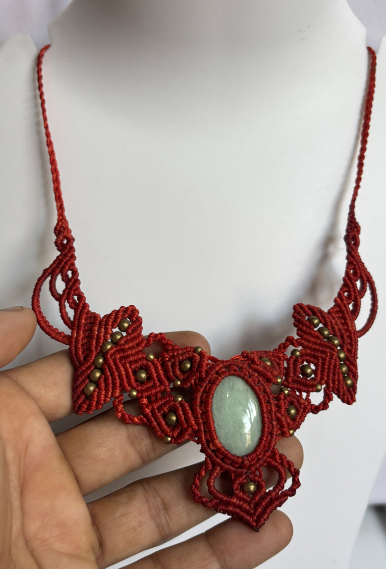 Macrame Amazonite Oval Shape Necklace | Golden Threads