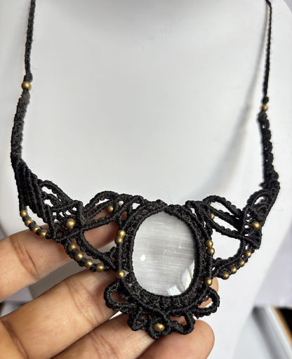 Trendy Handmade Macrame Necklace Stone Size 25To30MM Round Shape Agate Gemstone Beads Black Color Threads Necklace For Women And Girl's Jewelry