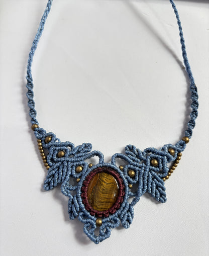 Trendy Handmade Macrame Necklace Stone Size 25To30MM Round Shape Tiger Eye Gemstone Beads Purple Color Threads Bezel Set Necklace For Women And Girl's Jewelry (Copy)