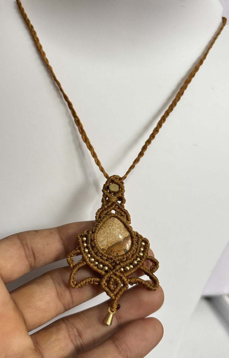 Trendy Crafted By Hand Macrame Necklace Stone Size 20To25MM Heart Shape imperial Jasper Gemstone Beads Golden Color Threads Bezel Set Necklace For Women And Girl's Jewelry