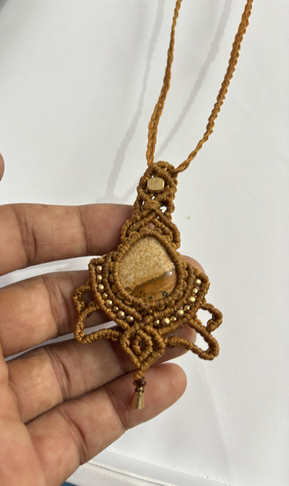 Trendy Crafted By Hand Macrame Necklace Stone Size 20To25MM Heart Shape imperial Jasper Gemstone Beads Golden Color Threads Bezel Set Necklace For Women And Girl's Jewelry