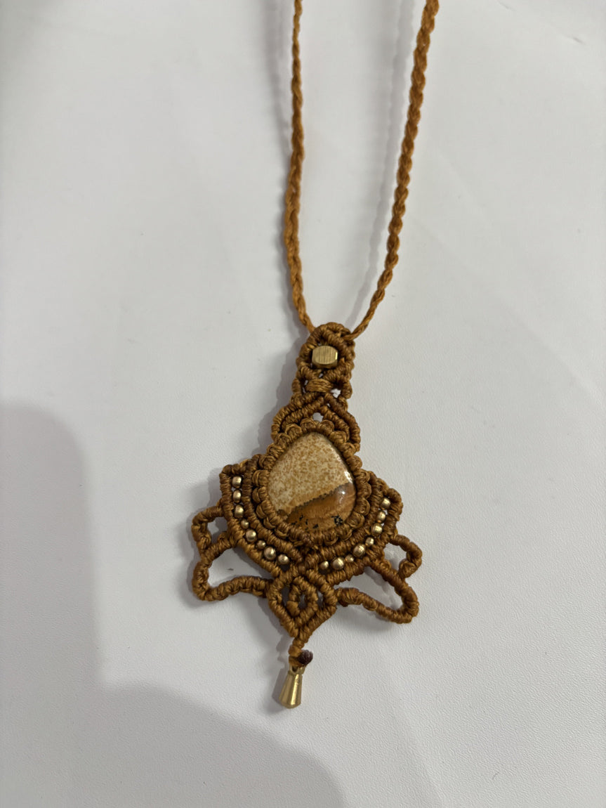Trendy Crafted By Hand Macrame Necklace Stone Size 20To25MM Heart Shape imperial Jasper Gemstone Beads Golden Color Threads Bezel Set Necklace For Women And Girl's Jewelry