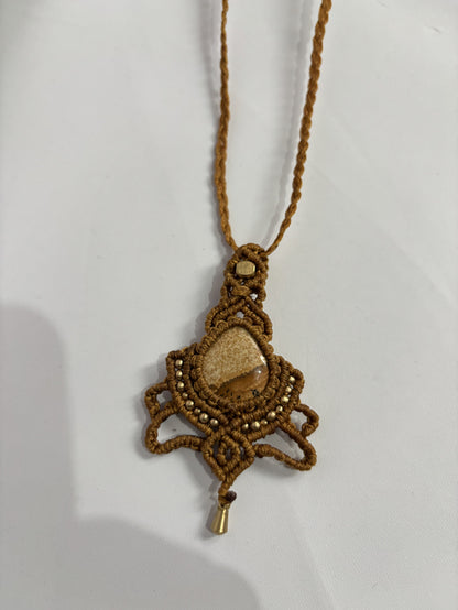 Trendy Crafted By Hand Macrame Necklace Stone Size 20To25MM Heart Shape imperial Jasper Gemstone Beads Golden Color Threads Bezel Set Necklace For Women And Girl's Jewelry