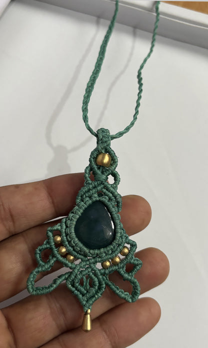 Trendy Crafted By Hand Macrame Necklace Stone Size 20To25MM Heart Shape Black Onyx Gemstone Beads Green Color Threads Bezel Set Necklace For Women And Girl's Jewelry