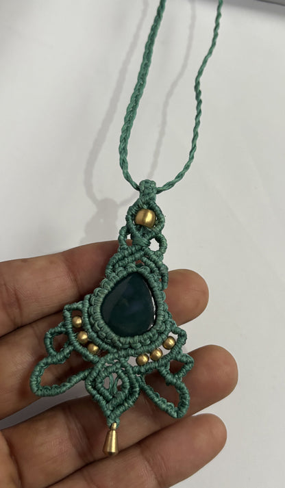 Trendy Crafted By Hand Macrame Necklace Stone Size 20To25MM Heart Shape Black Onyx Gemstone Beads Green Color Threads Bezel Set Necklace For Women And Girl's Jewelry