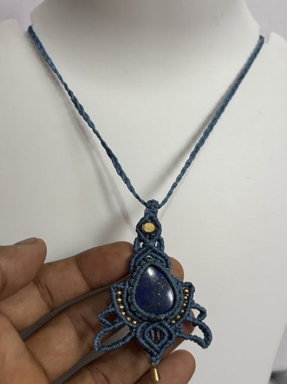 Trendy Crafted By Hand Macrame Necklace Stone Size 20To25MM Pear Shape Lapis Lazuli Gemstone Beads Purple Color Threads Bezel Set Necklace For Women And Girl's Jewelry