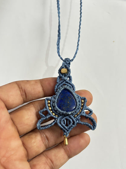 Trendy Crafted By Hand Macrame Necklace Stone Size 20To25MM Pear Shape Lapis Lazuli Gemstone Beads Purple Color Threads Bezel Set Necklace For Women And Girl's Jewelry