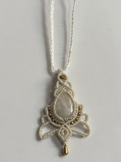 2025 Trendy Crafted By Hand Macrame Necklace Stone Size 20To25MM Pear Shape Rainbow Moonstone Gemstone Beads White Color Threads Bezel Set Necklace For Women And Girl's Jewelry