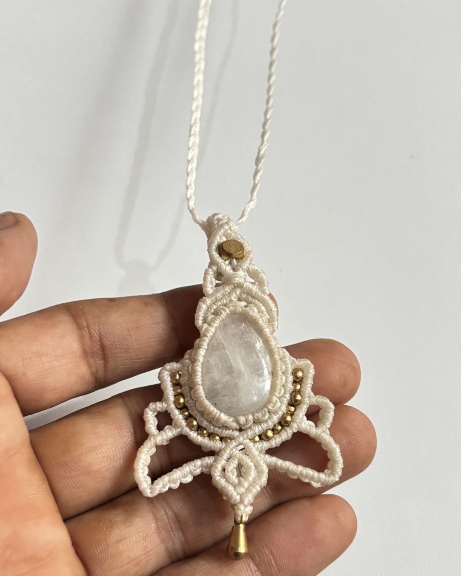 2025 Trendy Crafted By Hand Macrame Necklace Stone Size 20To25MM Pear Shape Rainbow Moonstone Gemstone Beads White Color Threads Bezel Set Necklace For Women And Girl's Jewelry
