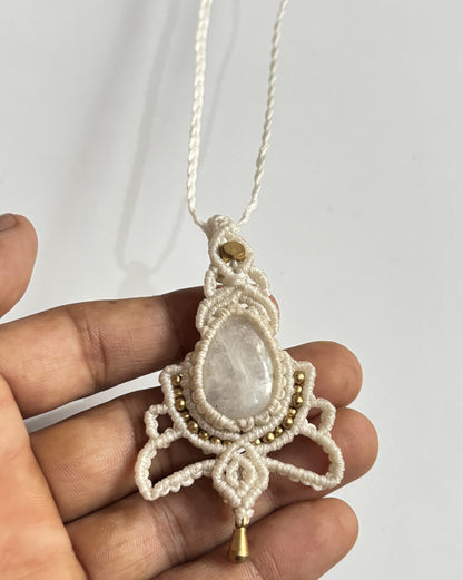 2025 Trendy Crafted By Hand Macrame Necklace Stone Size 20To25MM Pear Shape Rainbow Moonstone Gemstone Beads White Color Threads Bezel Set Necklace For Women And Girl's Jewelry