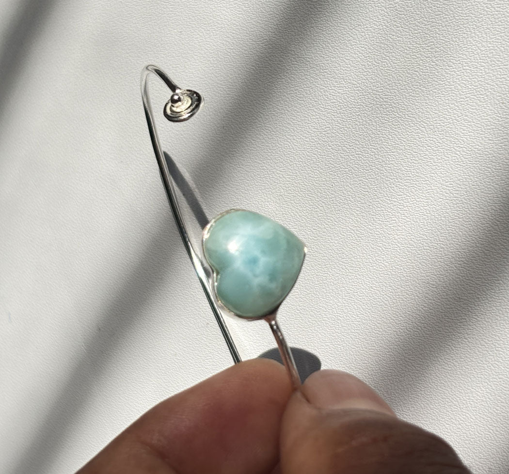 925 Sterling Silver Adjustable Bangles 15MM Heart Shape Larimar Gemstone Bangle Bezel Set For Happy Birthday Gift's For Her Bangles