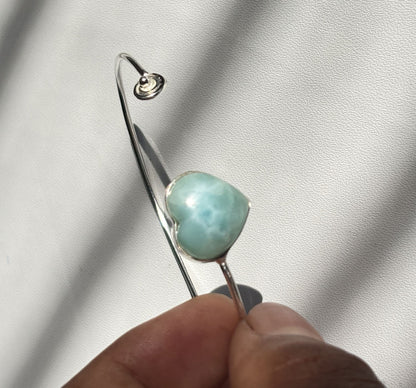 925 Sterling Silver Adjustable Bangles 15MM Heart Shape Larimar Gemstone Bangle Bezel Set For Happy Birthday Gift's For Her Bangles