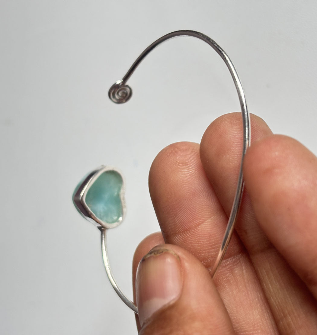 925 Sterling Silver Adjustable Bangles 15MM Heart Shape Larimar Gemstone Bangle Bezel Set For Happy Birthday Gift's For Her Bangles