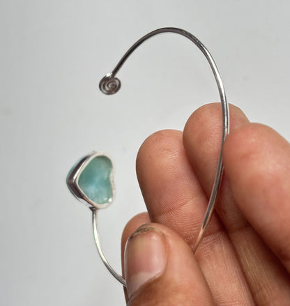 925 Sterling Silver Adjustable Bangles 15MM Heart Shape Larimar Gemstone Bangle Bezel Set For Happy Birthday Gift's For Her Bangles