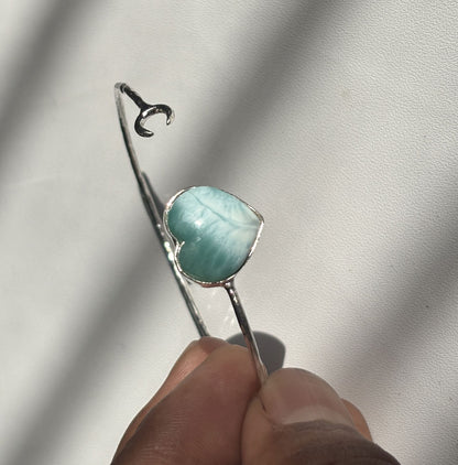 925 Sterling Silver Adjustable Bangles 15MM Heart Shape Larimar Gemstone Bangle Bezel Set For Happy Birthday Gift's For Her Bangles