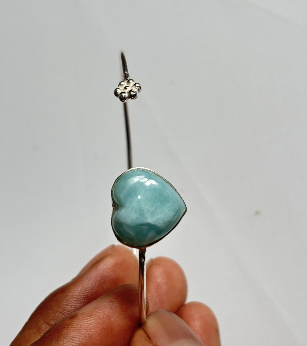925 Sterling Silver Adjustable Bangles 15MM Heart Shape Larimar Gemstone Bangle Bezel Set For Happy Birthday Gift's For Her Bangles