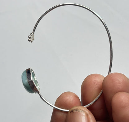 925 Sterling Silver Adjustable Bangles 15MM Heart Shape Larimar Gemstone Bangle Bezel Set For Happy Birthday Gift's For Her Bangles