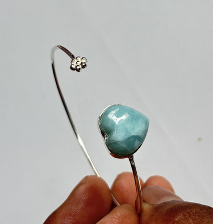 925 Sterling Silver Adjustable Bangles 15MM Heart Shape Larimar Gemstone Bangle Bezel Set For Happy Birthday Gift's For Her Bangles