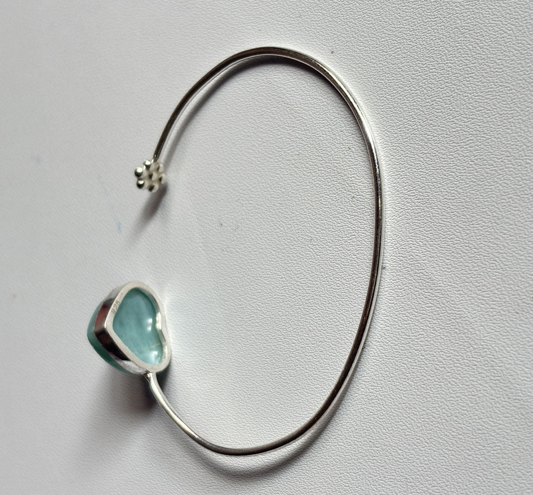 925 Sterling Silver Adjustable Bangles 15MM Heart Shape Larimar Gemstone Bangle Bezel Set For Happy Birthday Gift's For Her Bangles