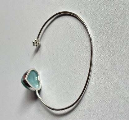 925 Sterling Silver Adjustable Bangles 15MM Heart Shape Larimar Gemstone Bangle Bezel Set For Happy Birthday Gift's For Her Bangles