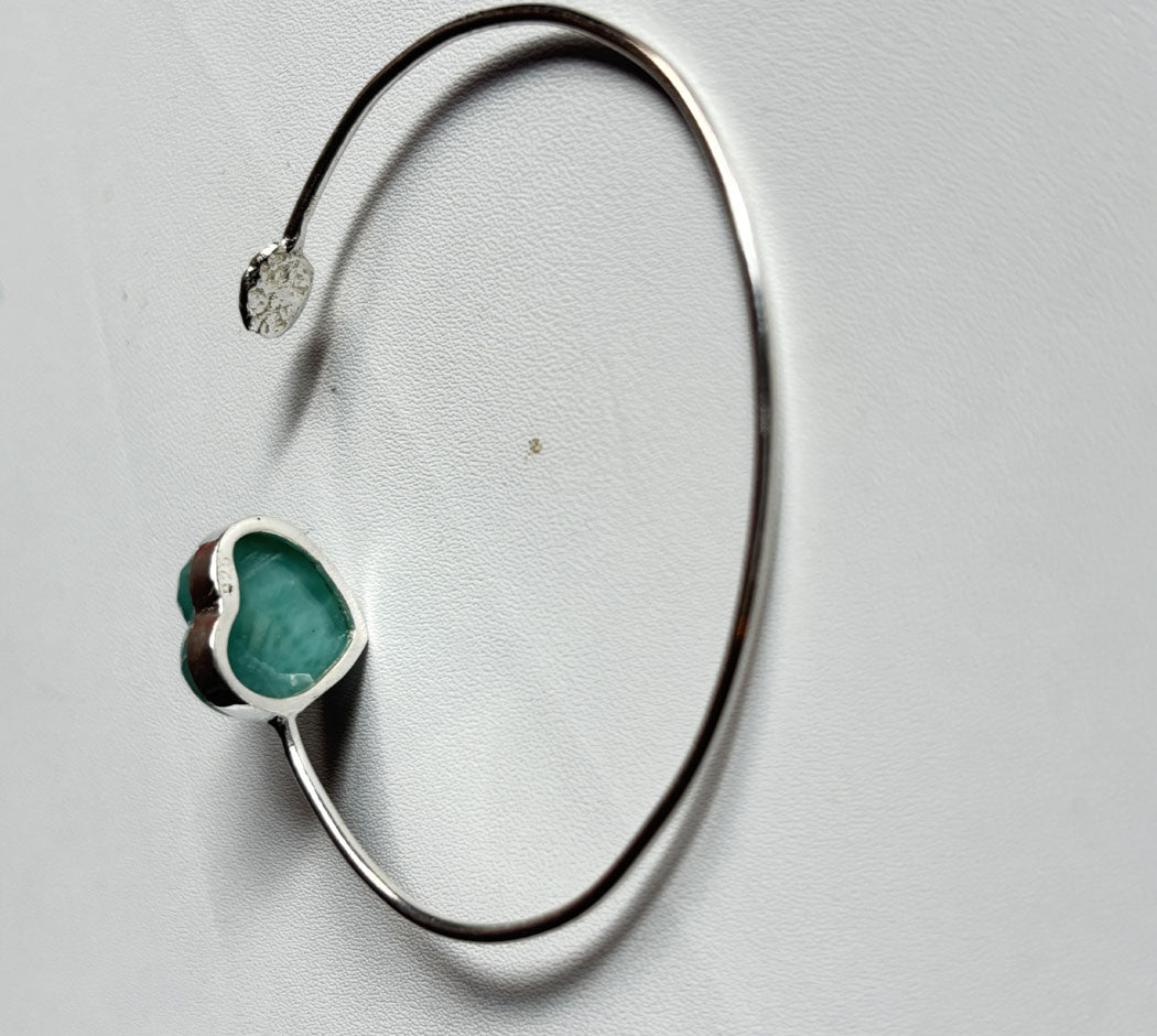 925 Sterling Silver Adjustable Bangles 15MM Heart Shape Larimar Gemstone Bangle Bezel Set For Happy Birthday Gift's For Her Bangles