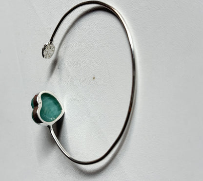 925 Sterling Silver Adjustable Bangles 15MM Heart Shape Larimar Gemstone Bangle Bezel Set For Happy Birthday Gift's For Her Bangles