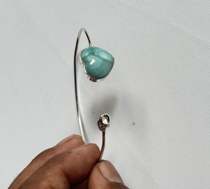 925 Sterling Silver Adjustable Bangles 15MM Heart Shape Larimar Gemstone Bangle Bezel Set For Happy Birthday Gift's For Her Bangles