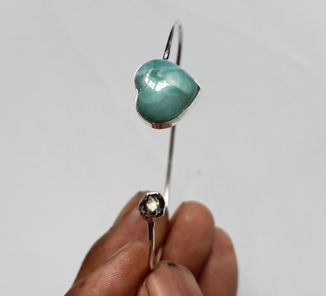 925 Sterling Silver Adjustable Bangles 15MM Heart Shape Larimar Gemstone Bangle Bezel Set For Happy Birthday Gift's For Her Bangles