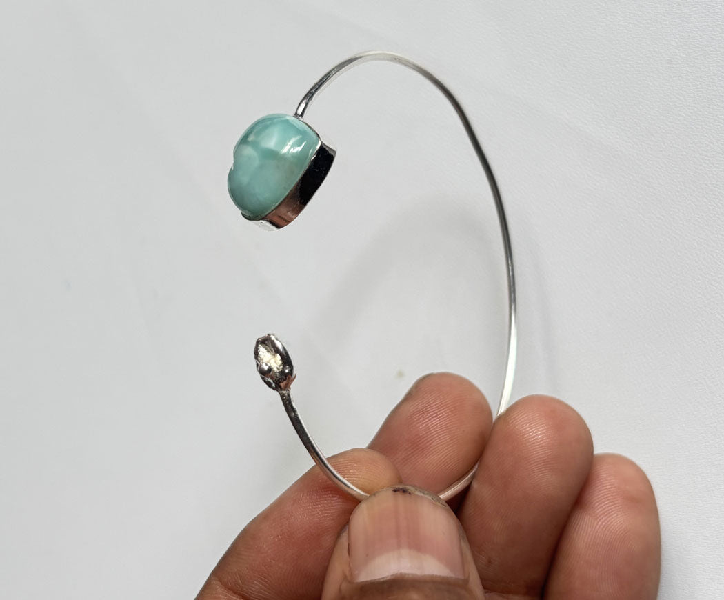 925 Sterling Silver Adjustable Bangles 15MM Heart Shape Larimar Gemstone Bangle Bezel Set For Happy Birthday Gift's For Her Bangles