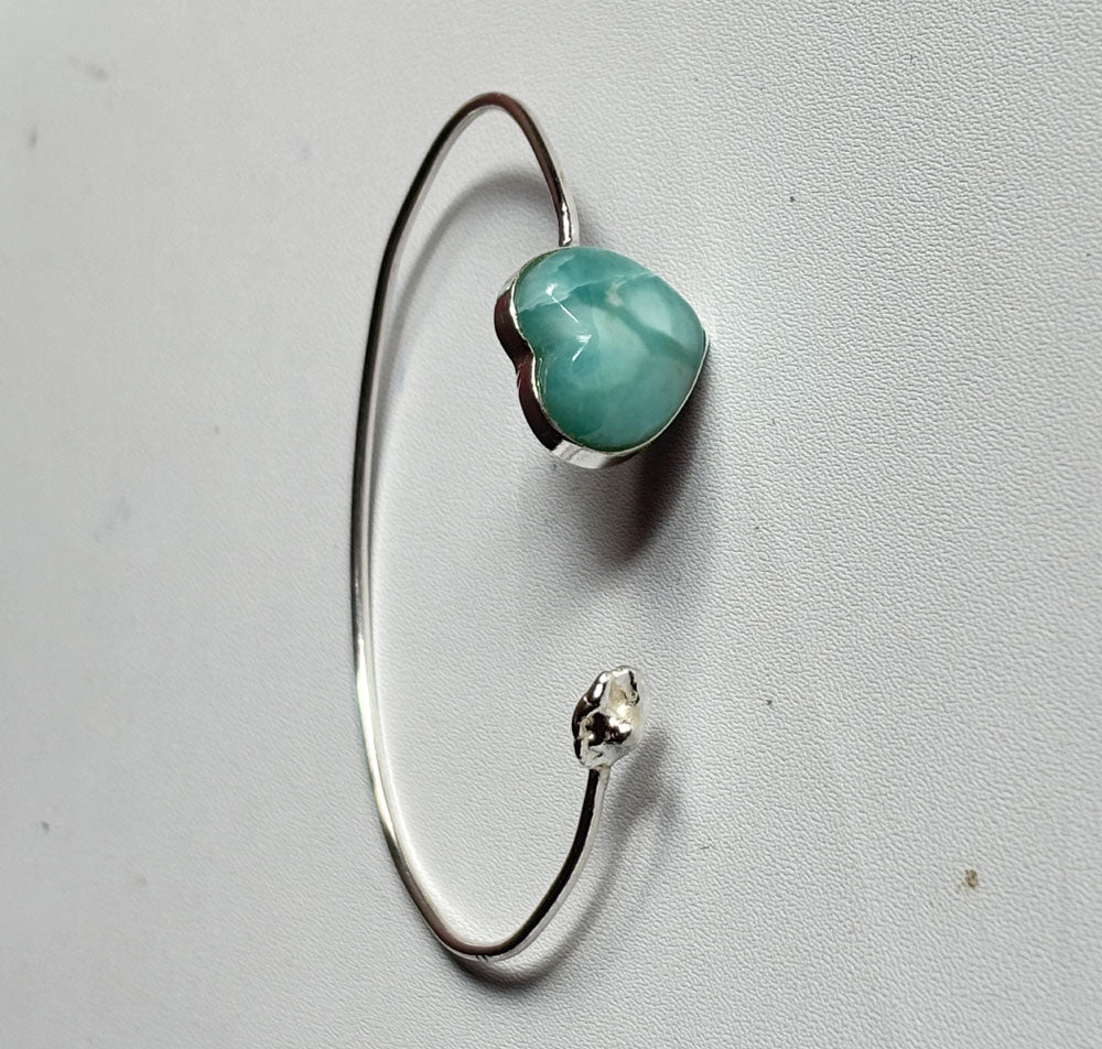 925 Sterling Silver Adjustable Bangles 15MM Heart Shape Larimar Gemstone Bangle Bezel Set For Happy Birthday Gift's For Her Bangles
