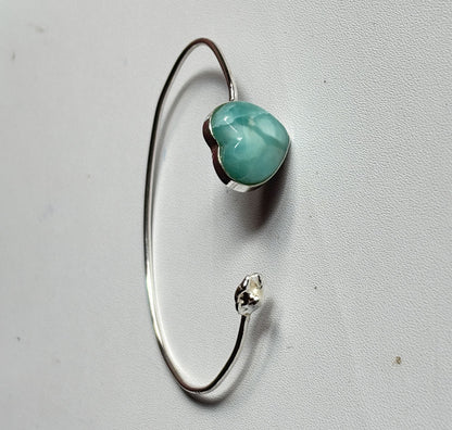 925 Sterling Silver Adjustable Bangles 15MM Heart Shape Larimar Gemstone Bangle Bezel Set For Happy Birthday Gift's For Her Bangles