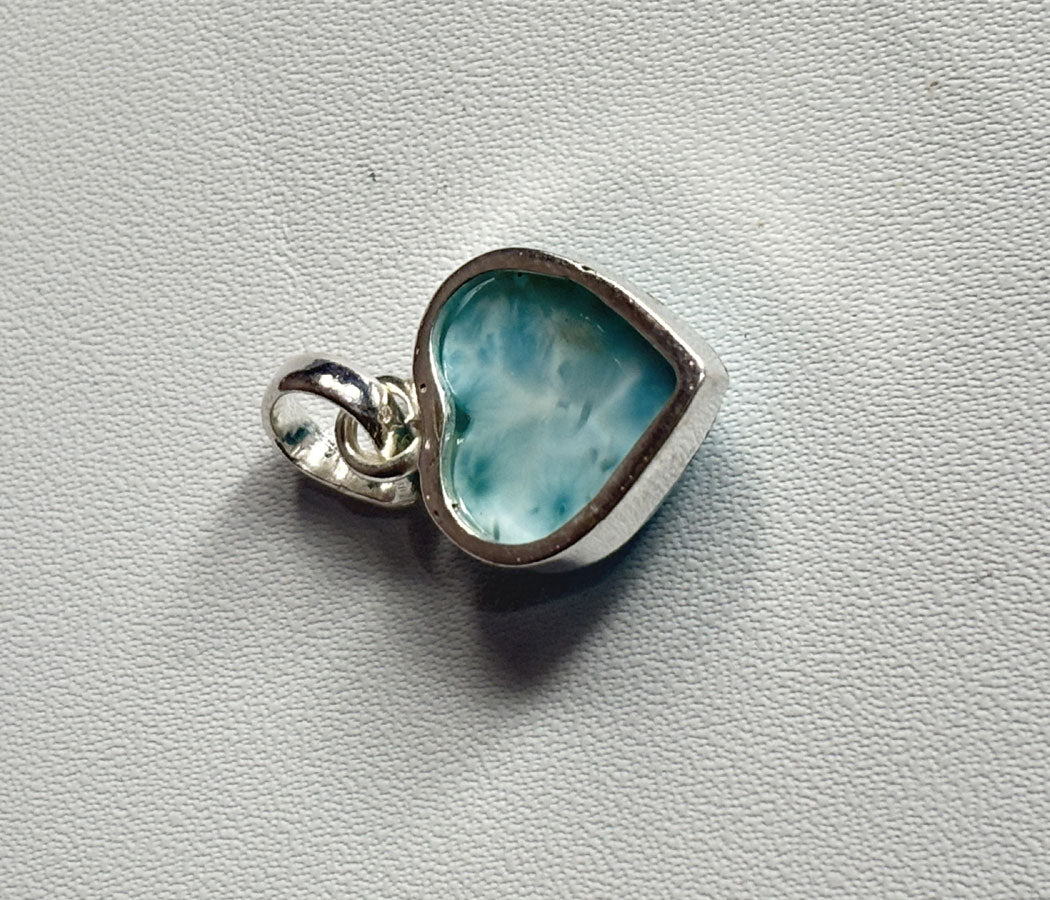 Awesome Handmade 15MM Heart Shape Larimar Stone Pendant Bezel Setting 925 Sterling Silver Pendant Anniversary Gift for Wife For Her