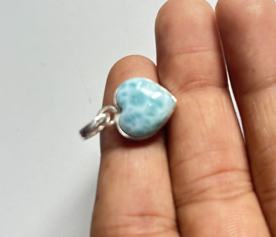 Awesome Handmade 15MM Heart Shape Larimar Stone Pendant Bezel Setting 925 Sterling Silver Pendant Anniversary Gift for Wife For Her