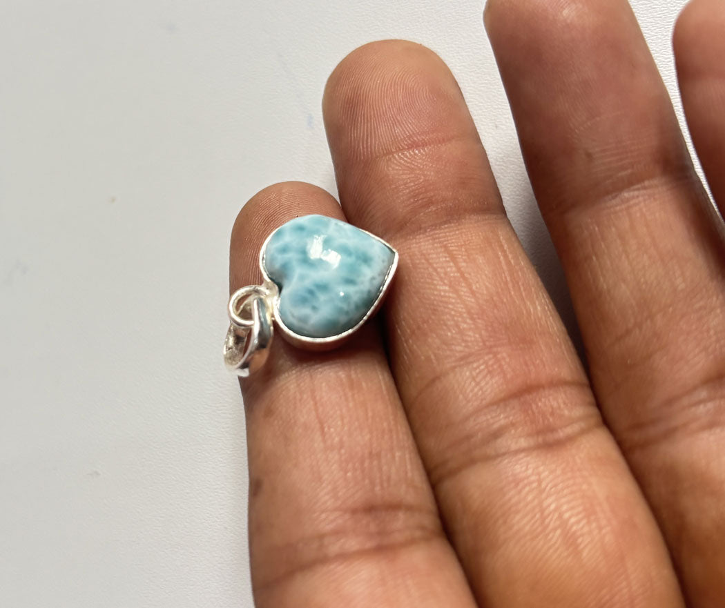 Awesome Handmade 15MM Heart Shape Larimar Stone Pendant Bezel Setting 925 Sterling Silver Pendant Anniversary Gift for Wife For Her