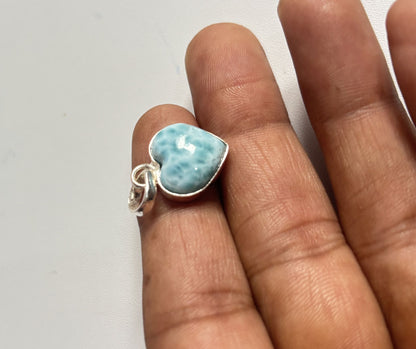 Awesome Handmade 15MM Heart Shape Larimar Stone Pendant Bezel Setting 925 Sterling Silver Pendant Anniversary Gift for Wife For Her