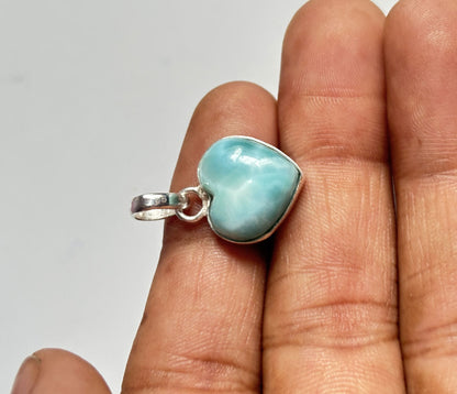 Handmade 15MM Heart Shape Larimar Stone Pendant Bezel Setting 925 Sterling Silver Pendant Anniversary Gift for Wife For Her