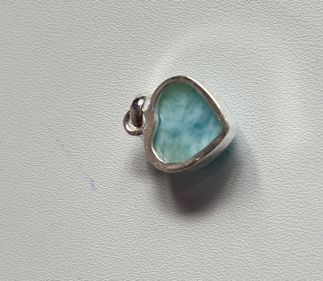Awesome Handmade 15MM Heart Shape Larimar Stone Pendant Bezel Setting 925 Sterling Silver Pendant Anniversary Gift for Wife For Her