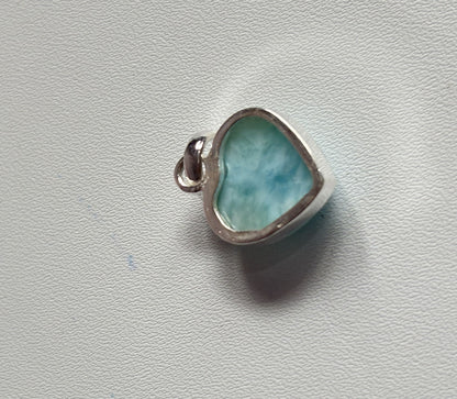 Awesome Handmade 15MM Heart Shape Larimar Stone Pendant Bezel Setting 925 Sterling Silver Pendant Anniversary Gift for Wife For Her
