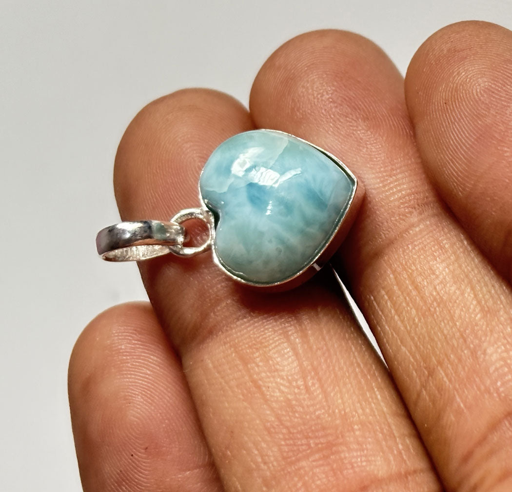 Awesome Handmade 15MM Heart Shape Larimar Stone Pendant Bezel Setting 925 Sterling Silver Pendant Anniversary Gift for Wife For Her