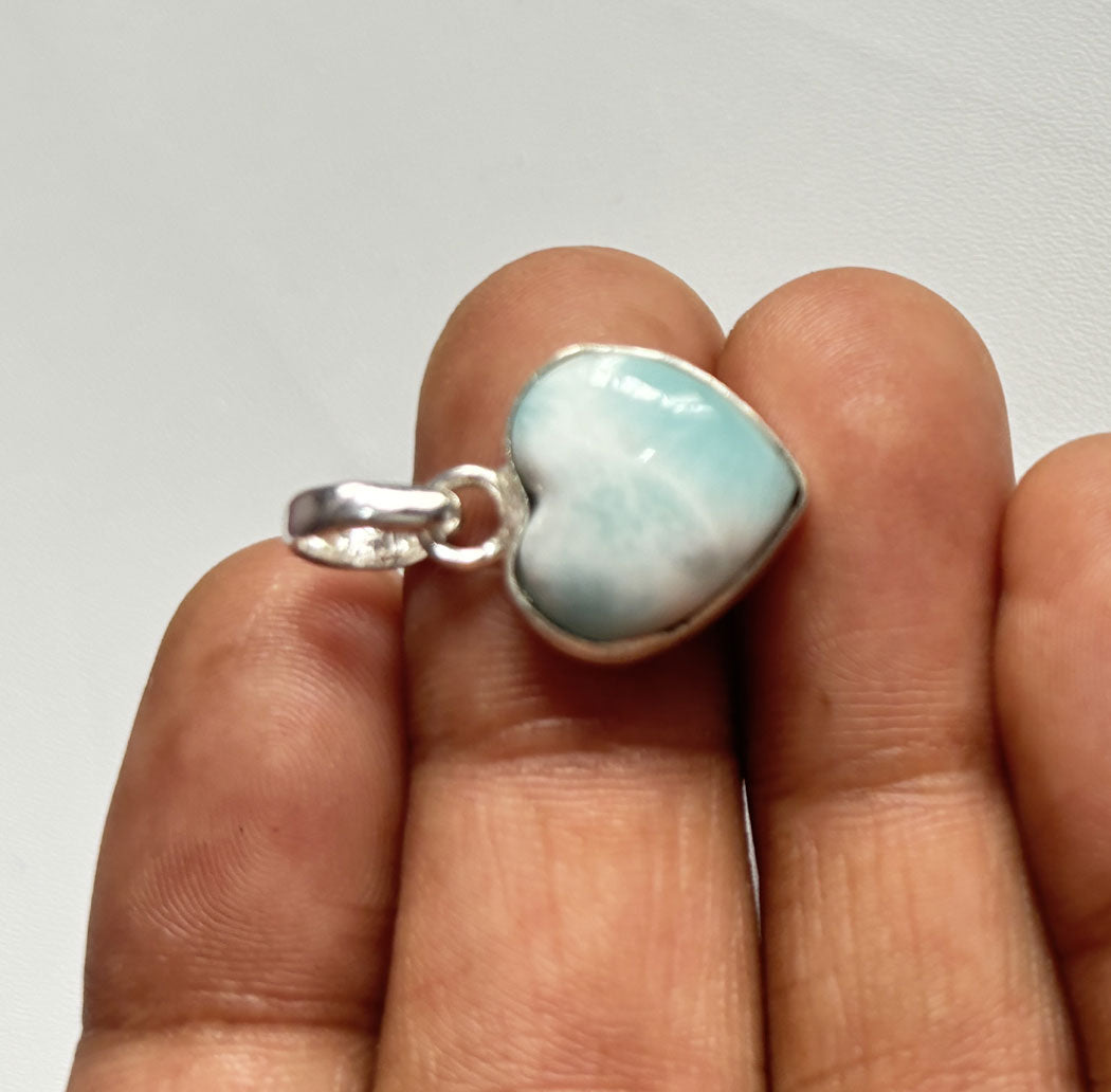 Handmade 15MM Heart Shape Larimar Stone Pendant Bezel Setting 925 Sterling Silver Pendant Anniversary Gift for Wife For Her