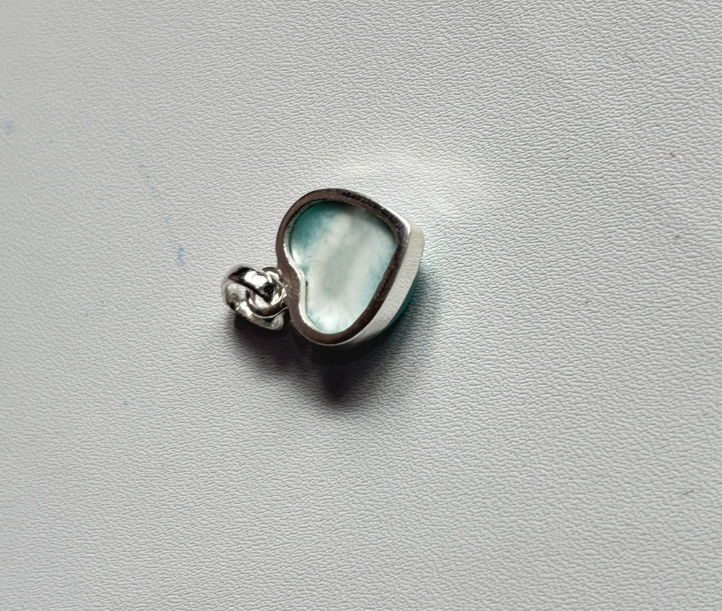 Awesome Handmade 15MM Heart Shape Larimar Stone Pendant Bezel Setting 925 Sterling Silver Pendant Anniversary Gift for Wife For Her