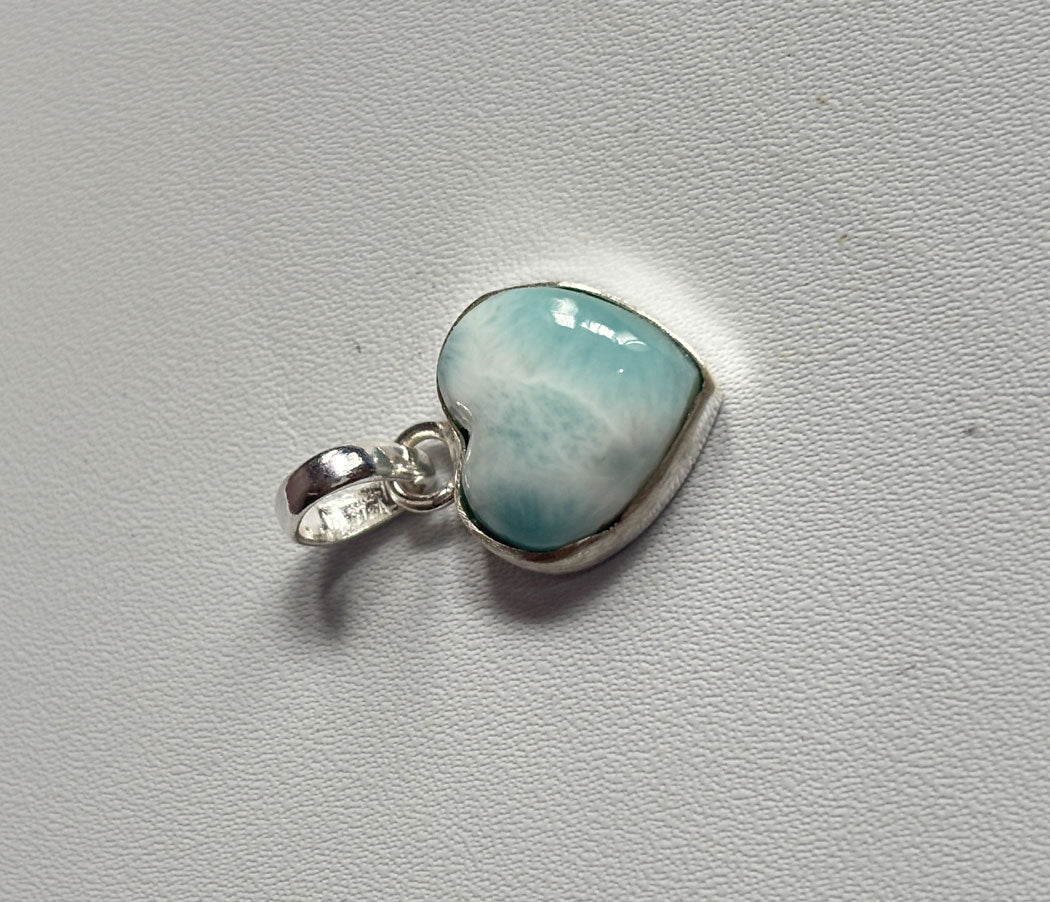 Handmade 15MM Heart Shape Larimar Stone Pendant Bezel Setting 925 Sterling Silver Pendant Anniversary Gift for Wife For Her
