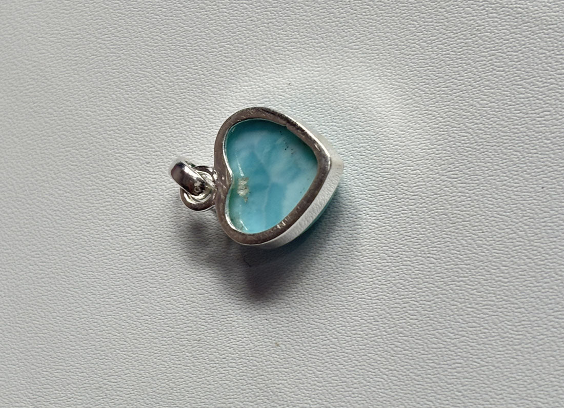 Handmade 15MM Heart Shape Larimar Stone Pendant Bezel Setting 925 Sterling Silver Pendant Anniversary Gift for Wife For Her