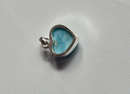 Handmade 15MM Heart Shape Larimar Stone Pendant Bezel Setting 925 Sterling Silver Pendant Anniversary Gift for Wife For Her