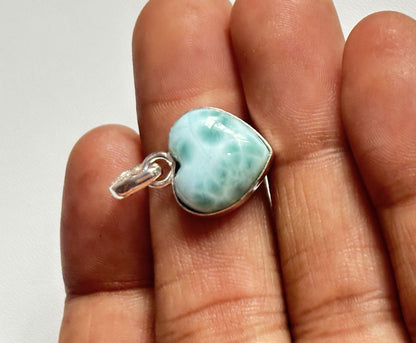 Handmade 15MM Heart Shape Larimar Stone Pendant Bezel Setting 925 Sterling Silver Pendant Anniversary Gift for Wife For Her